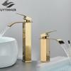 Brushed Golden Basin Faucets Elegant Waterfall Bathroom Sink Faucet Single Lever Hole Deck Mount Brass  Mixer Taps