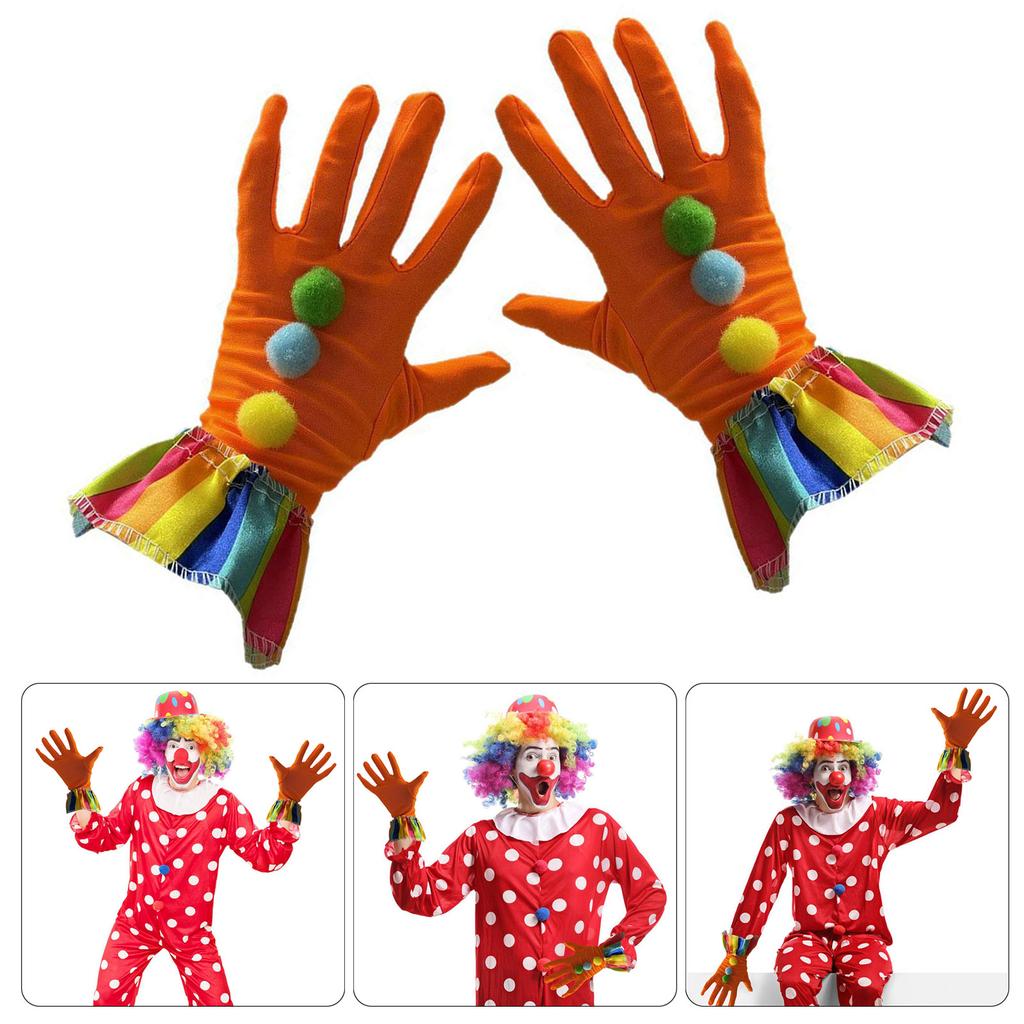 Funny Cosplay Clown Gloves For Halloween And Carnival Parties Soft Polyester Satin Pompoms Gloves With Elastic Design