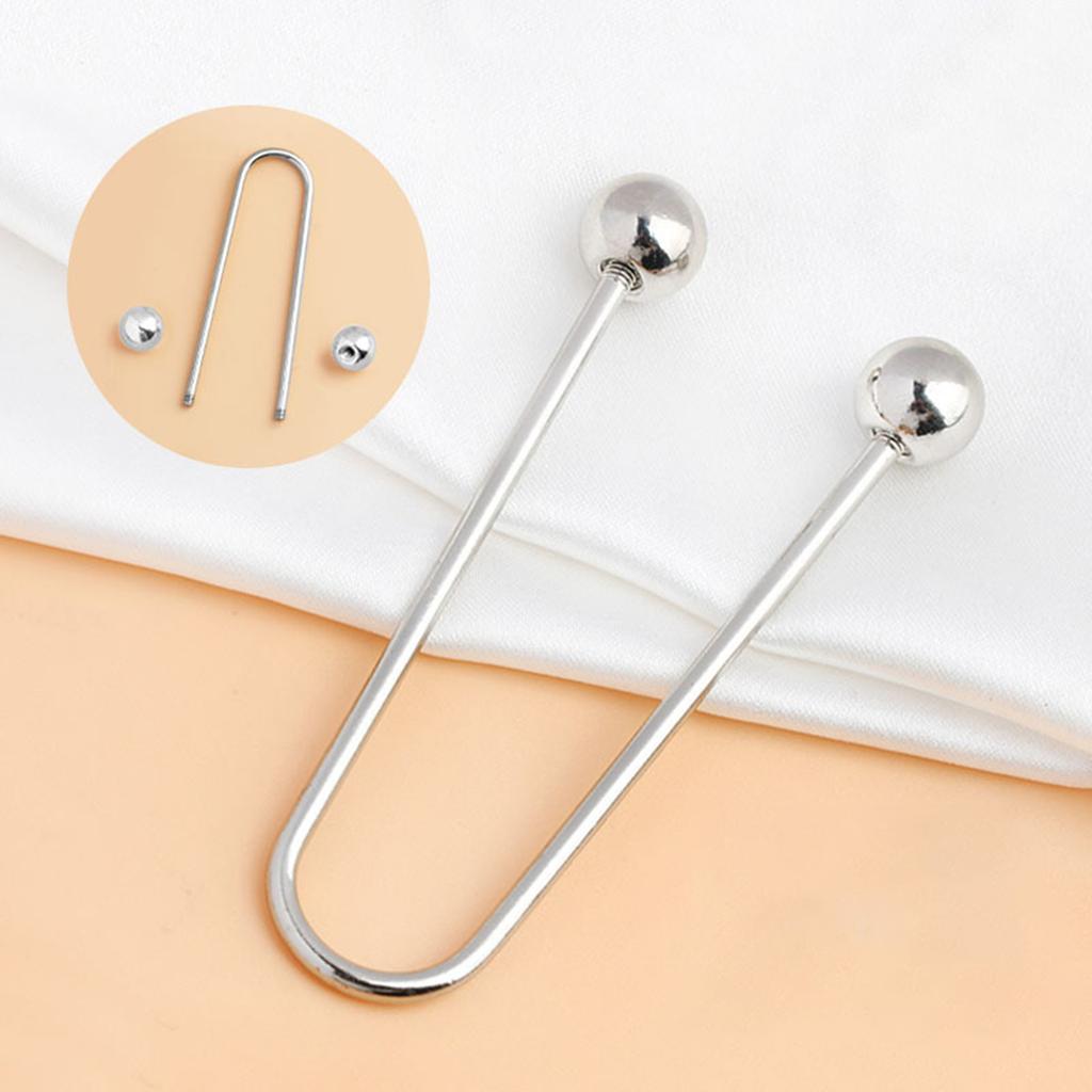 2Pcs U-Shaped Spirals Fastener Double Head Brooch for Clothing Security Shawl Waistline Fixing Button for Loose Garments