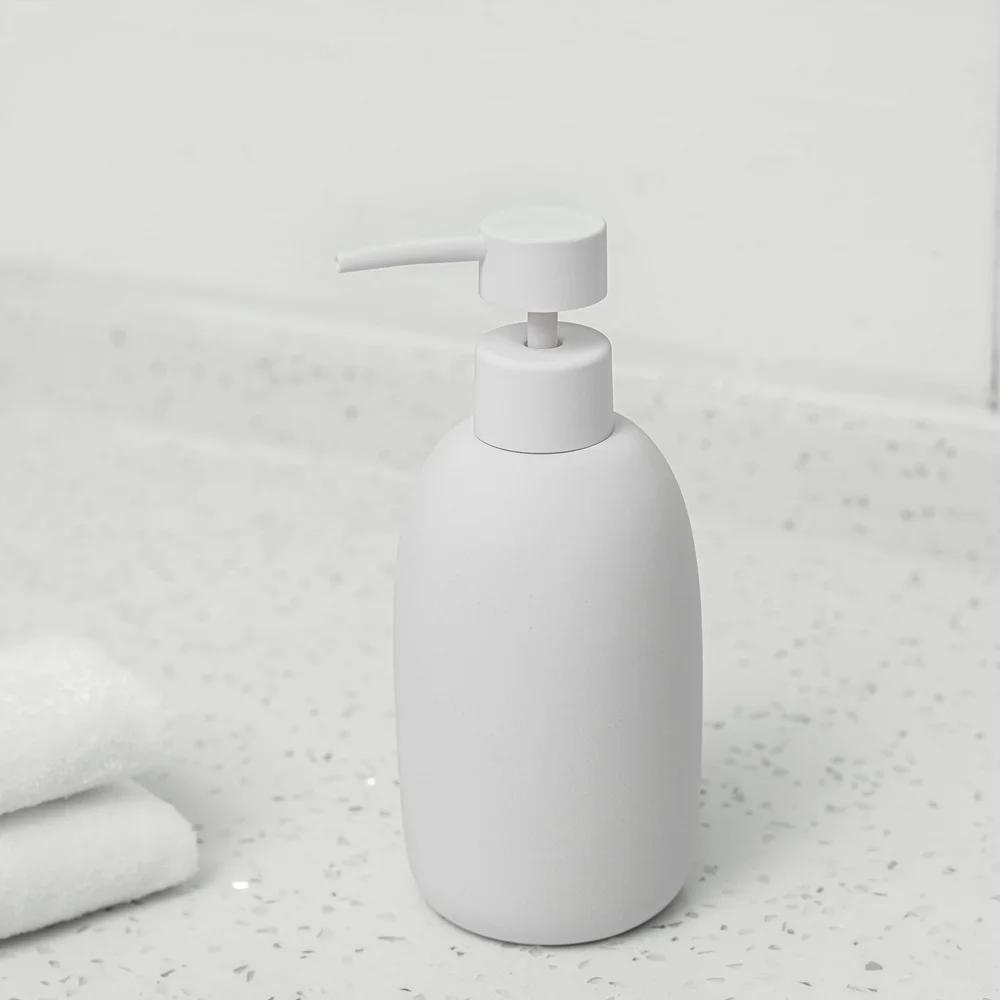 Ceramic Stoneware 3-Piece Bath Accessories Set Soap Pump Dispenser Tumbler Accessory Tray Modern Bathroom Organizer
