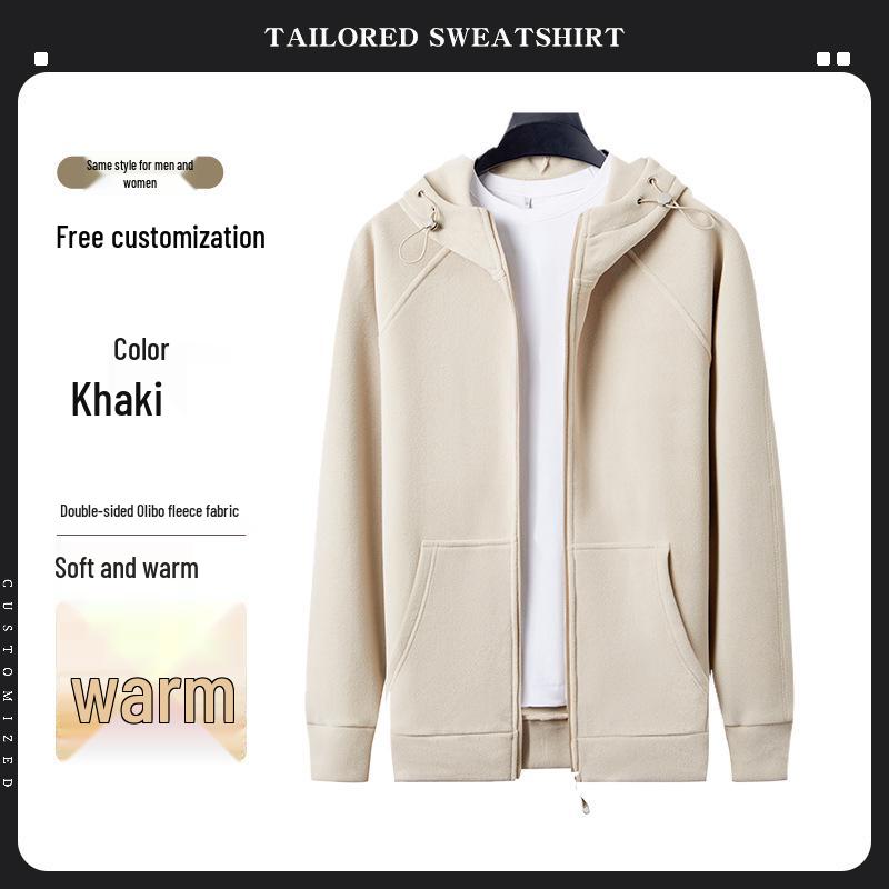 Premium Merino Wool Hooded Sweatshirt with Custom Logo - Autumn/Winter Double-Sided Fleece Jacket