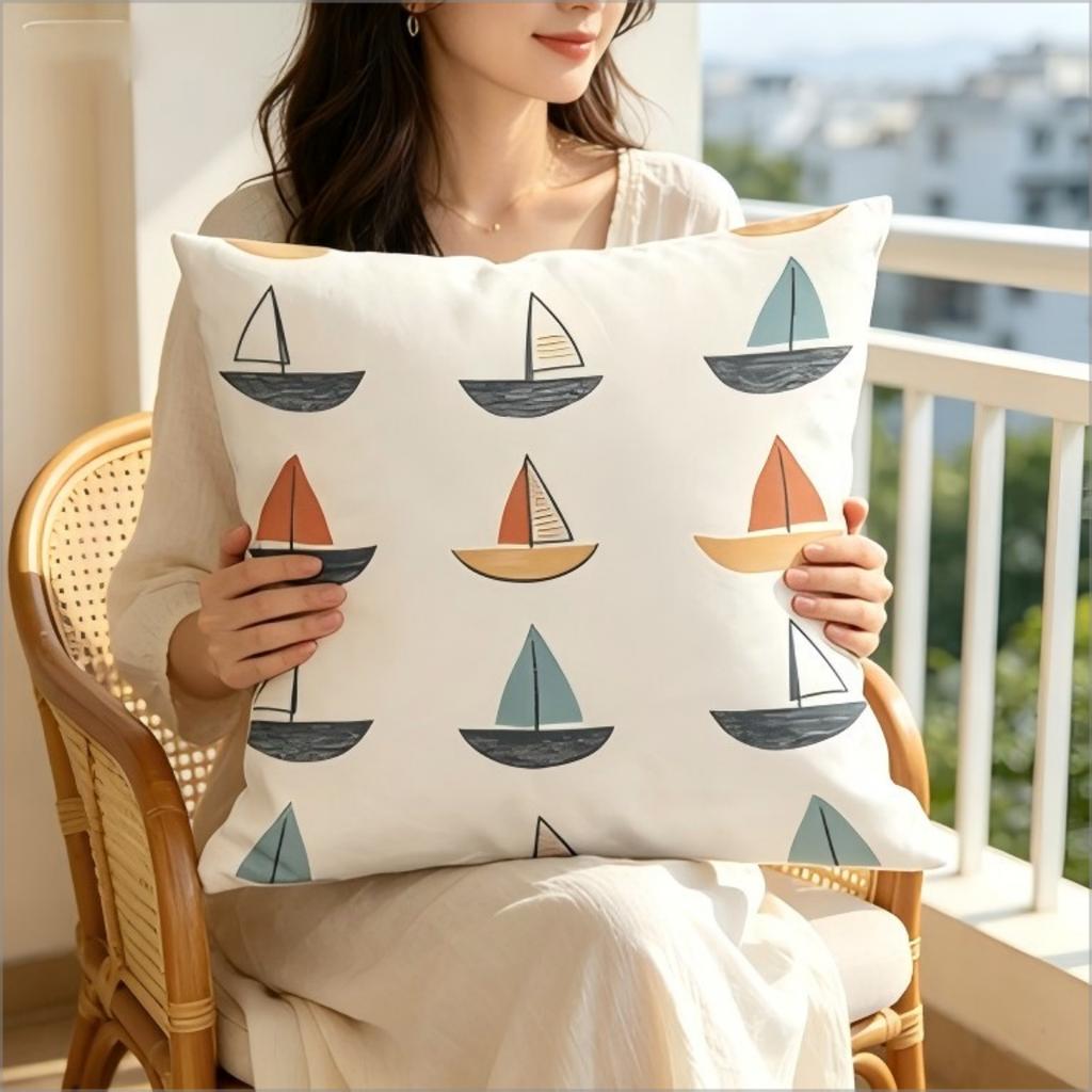 Minimalist Sailboat Throw Pillow Cover, Nautical Coastal Nursery Art Print Decorative Cushion For Living Room Bedroom Couch