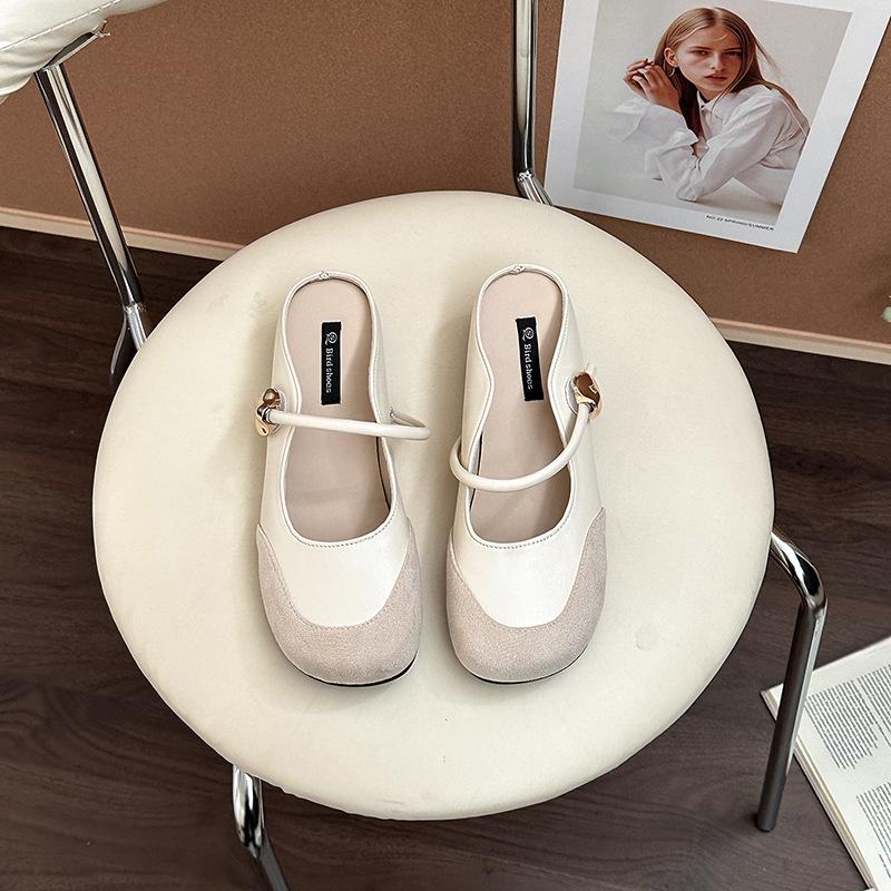 

Retro buckle round head inner height increase word with Mary Jane shoes women s summer French casual thick sole height increase half slippers 40