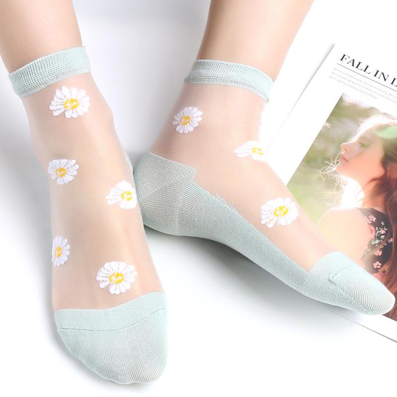 5 Pairs Small Daisy Socks Women's Summer Thin Midtube Invisible Glass Silk Crystal Stockings