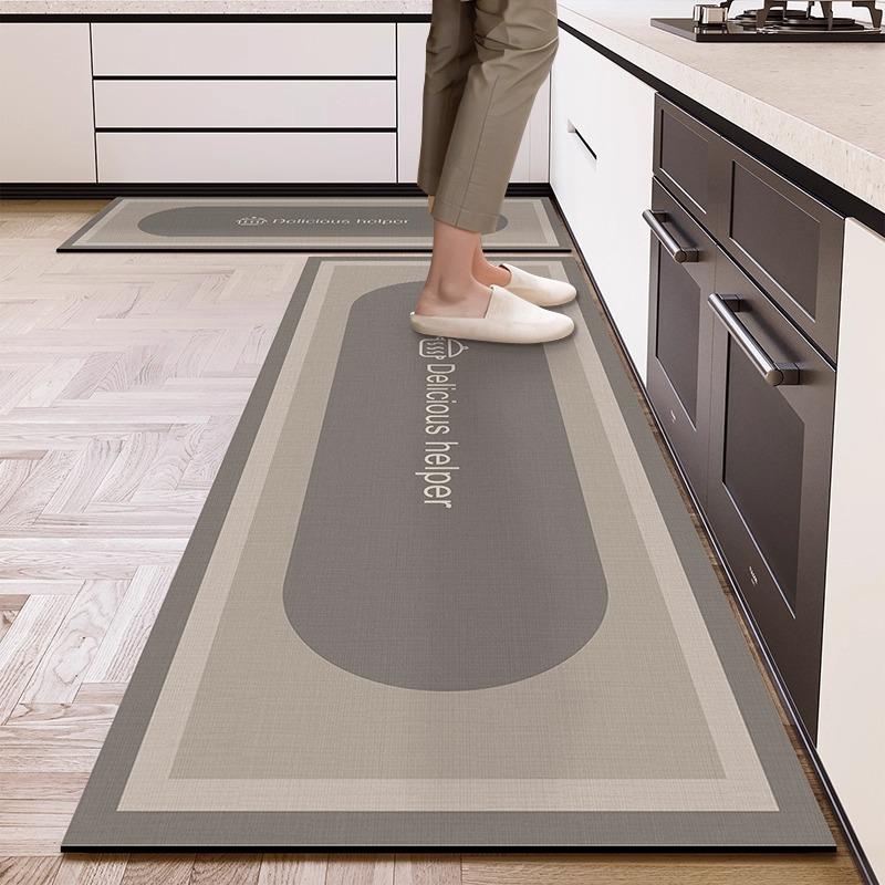 

Vintage Plaid Kitchen Floor Mat PVC Leather Waterproof Oil-proof Dirt Resistant Carpet Bathroom Anti Slip Easy-care Home Rug 50x80cm