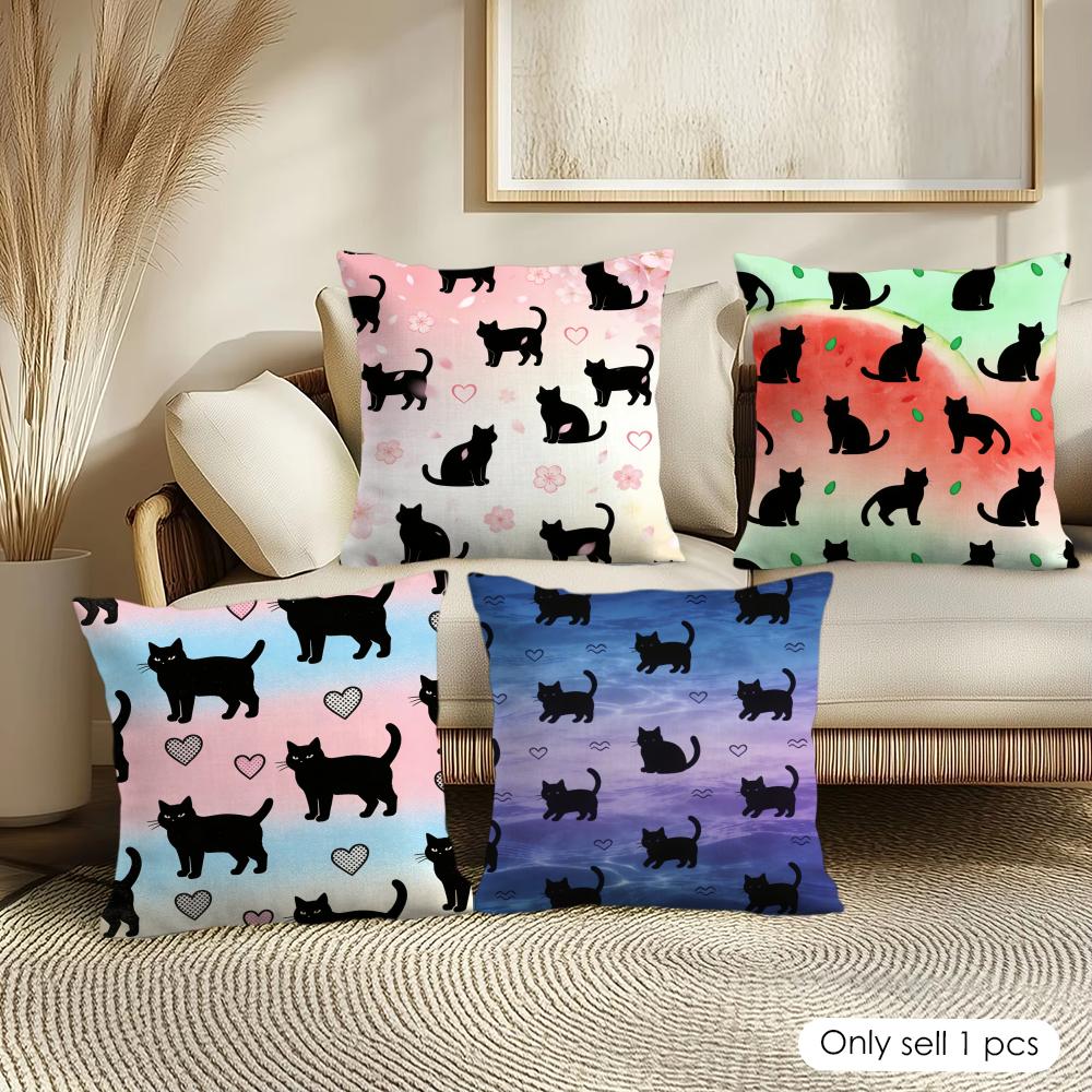 Black Cat Cushion Cover Pillowcase Ultra Soft Skin Friendly Fabric Cloud Like Comfort Concealed Zipper