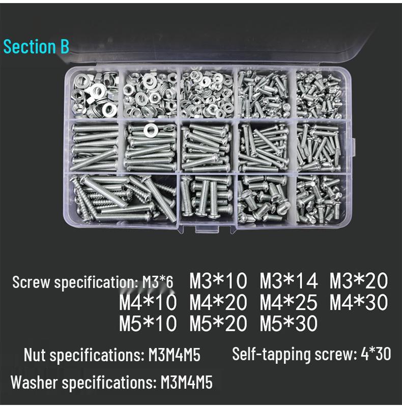 Kreuzschlitzschrauben- und Mutternsatz mit Unterlegscheiben, M3 M4 M5