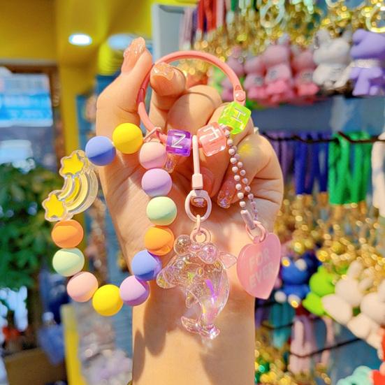 Wrist Strap Phone Chain Beaded Charm for Women Cute Dolphin Animal Keychain Anti-Lost Bracelet Lanyard for Cell Phone Bag Purse