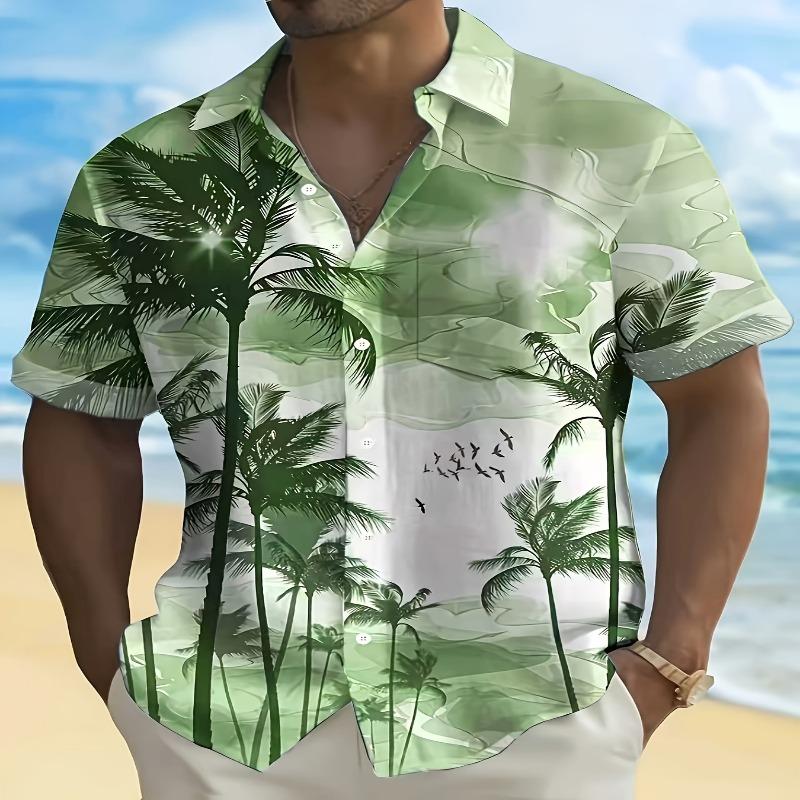 Men's Coconut Tree Printed Short Sleeve Shirt Top