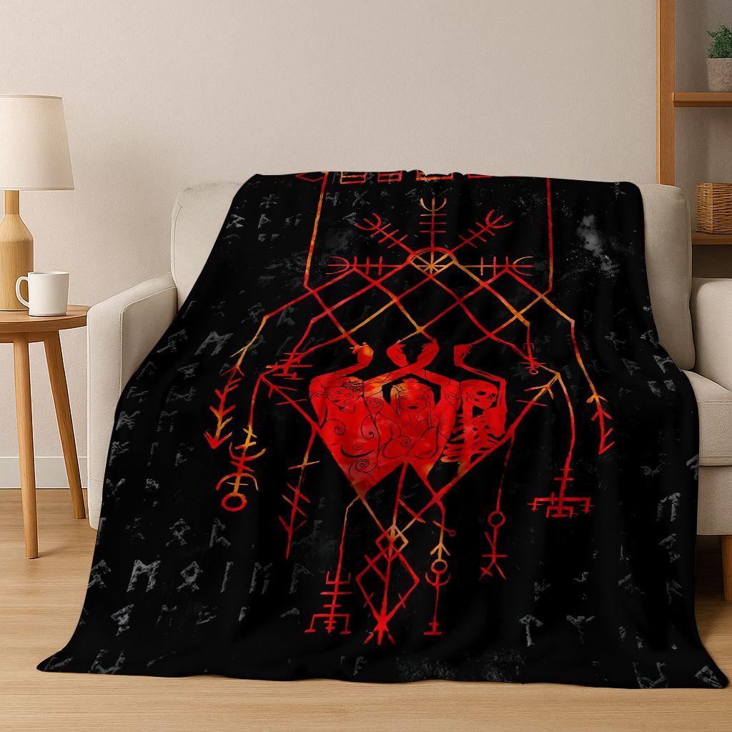 Nordycki Symbol Wojownika Wikingów Valhalla Valknut Runa Koc Flanelowy, Przytulny Miękki Koc Rzutowy do Domu Sypialni Łóżka Pokrowiec na Sofę Prezent