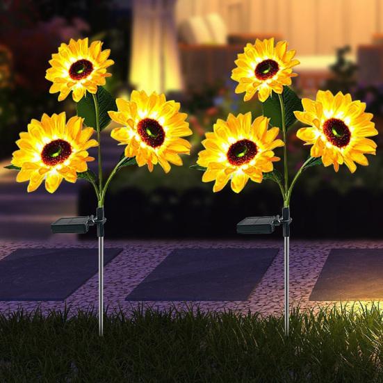 Solar Sunflower Garden Light, Realistic Sunflower Solar Powered Outdoor Light, Waterproof Auto On/Off Decorative Light for Patio Backyard