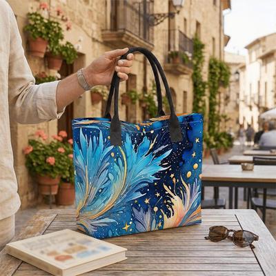  Watercolor Starry Pattern Tote Bag Large Capacity Casual Shoulder Bag for Daily Shopping Travel Portable Handbag