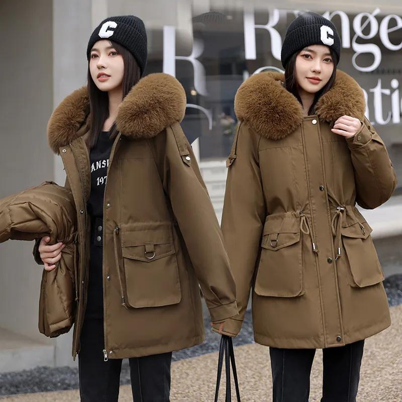 Winter Coat Thicken Parker Women's Warm Detachable Inner Down Cotton Jacket Female Loose Warm Hooded Parkas Overcoat