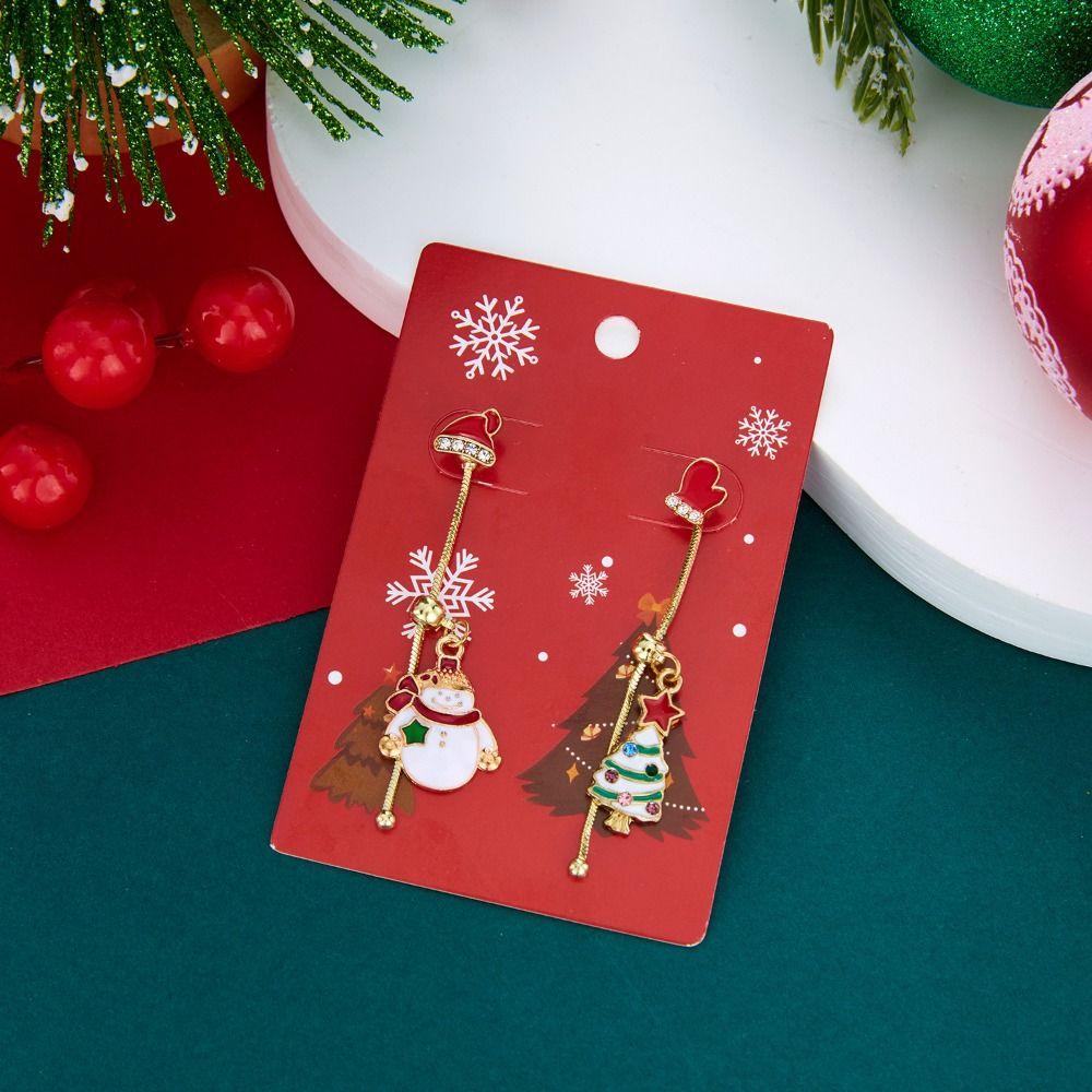 Tassel Christmas Earrings Rhinestone Moving Santa Claus Dangle Earrings Christmas Jewelry Girls