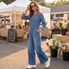 Denim Jumpsuit für Damen Schulterfrei mit Taschen, Bequeme Lässige Lange Hose, Trendiges Mode Sommer Outfit