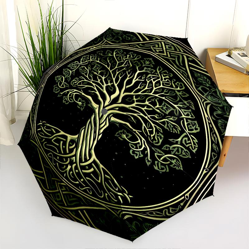 1PC Celtic Tree of Life Umbrella Portable Folding Umbrella Iron Frame Hole Bone Structure Outdoor Home Umbrella A15