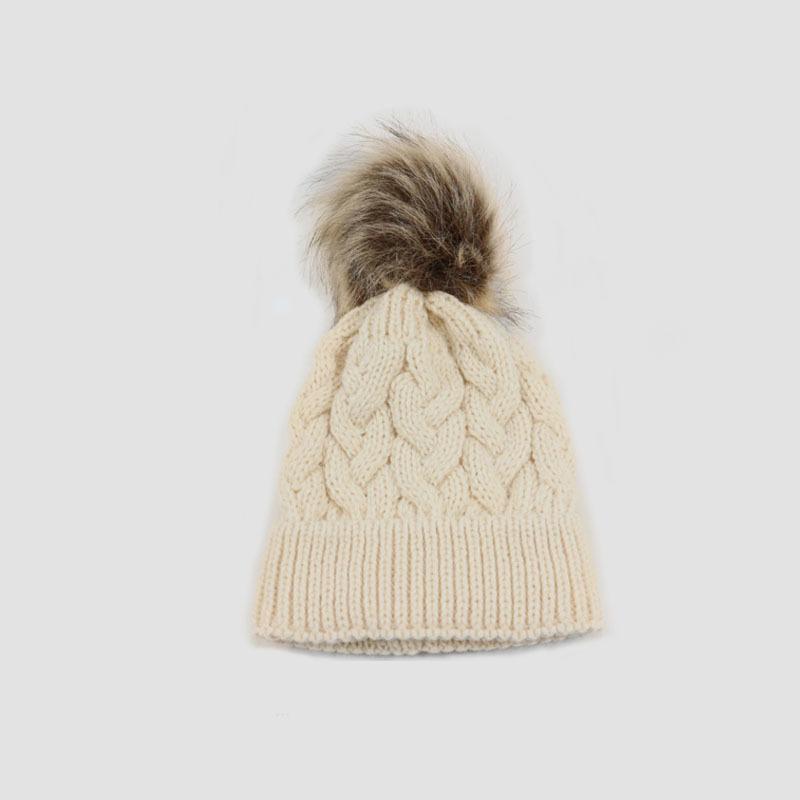 Europe, America, autumn and winter baby wool hat flanged single layer, solid color hairball twist children's knitted hat, spot supply