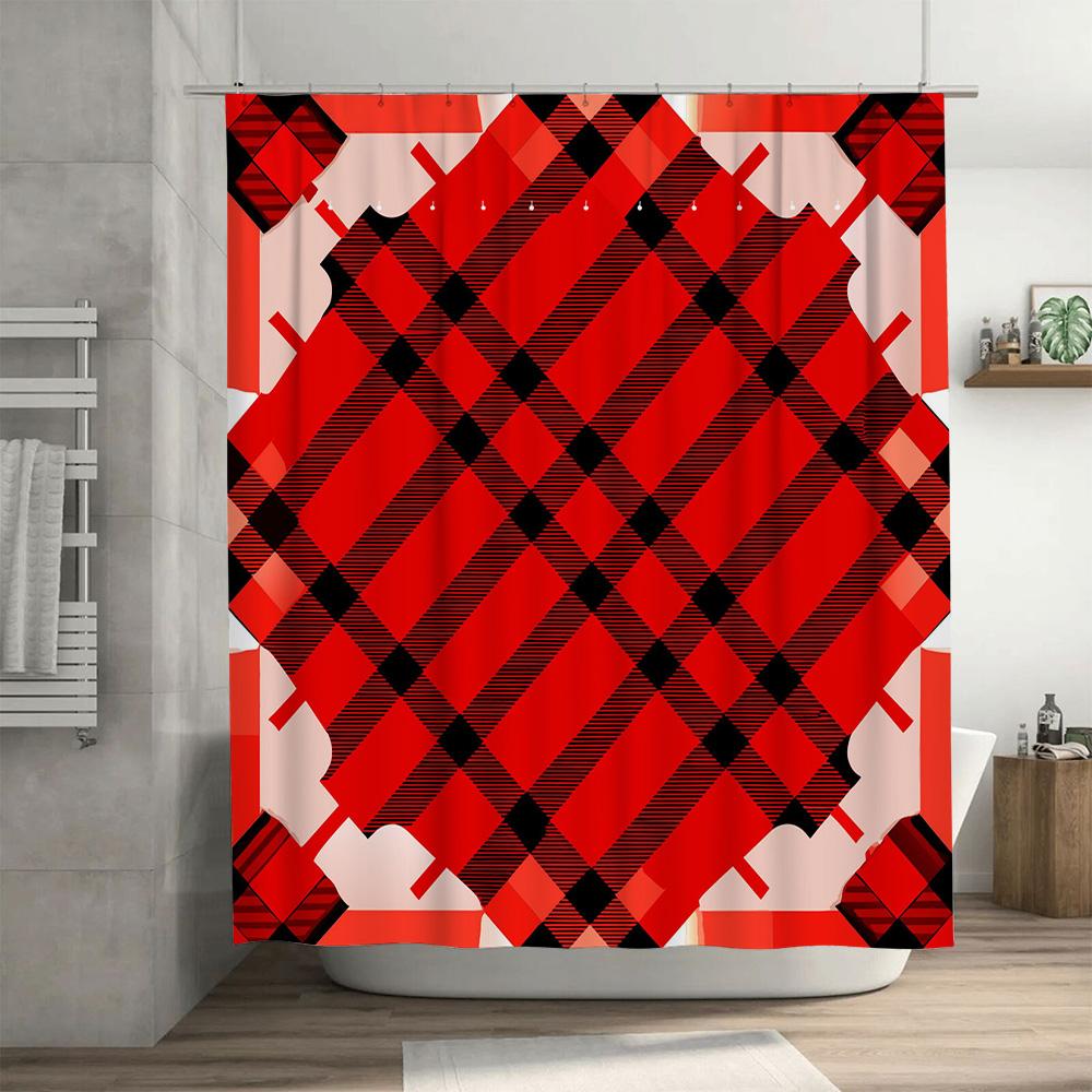 Black Red Diamond Shower Curtain Waterproof Fabric Bathroom Decor Customizable Size Modern Design Home Decoration 3D Printing Cu