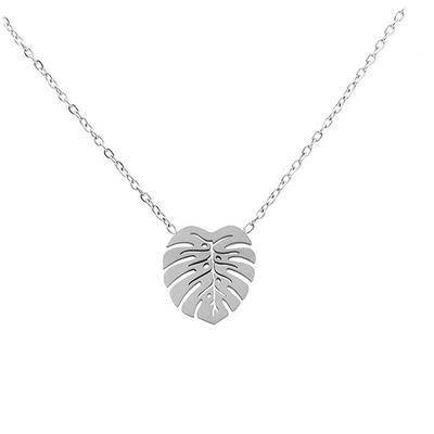 [Q0953] - Designer Silver 'Jungle' Steel Necklace (monstera Leaf) - 13x12 Mm