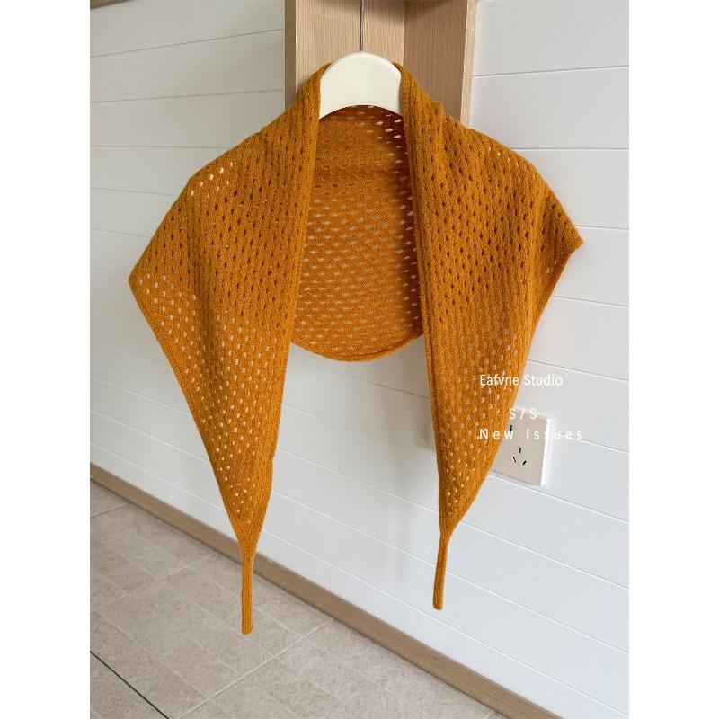 Solid Color Shawl Scarf Women's Warm Autumn and Winter Outerwear with Hollowed Out Knitted Fabric