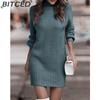 BITCED Fall/Winter Solid-Color Long-Sleeve Fashion Turtleneck Sweater Dress for Women