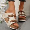Large size thick-soled wedge heel with slippers, summer new buckle with light foam bottom beach open-toed women's shoes