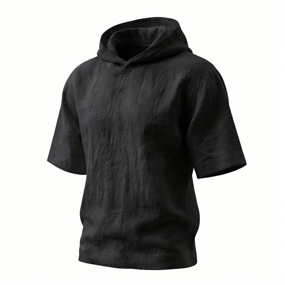 Men's Short Sleeve Hoodie, Lightweight Hooded T-Shirt with Texture, Casual Summer Streetwear Top for Men