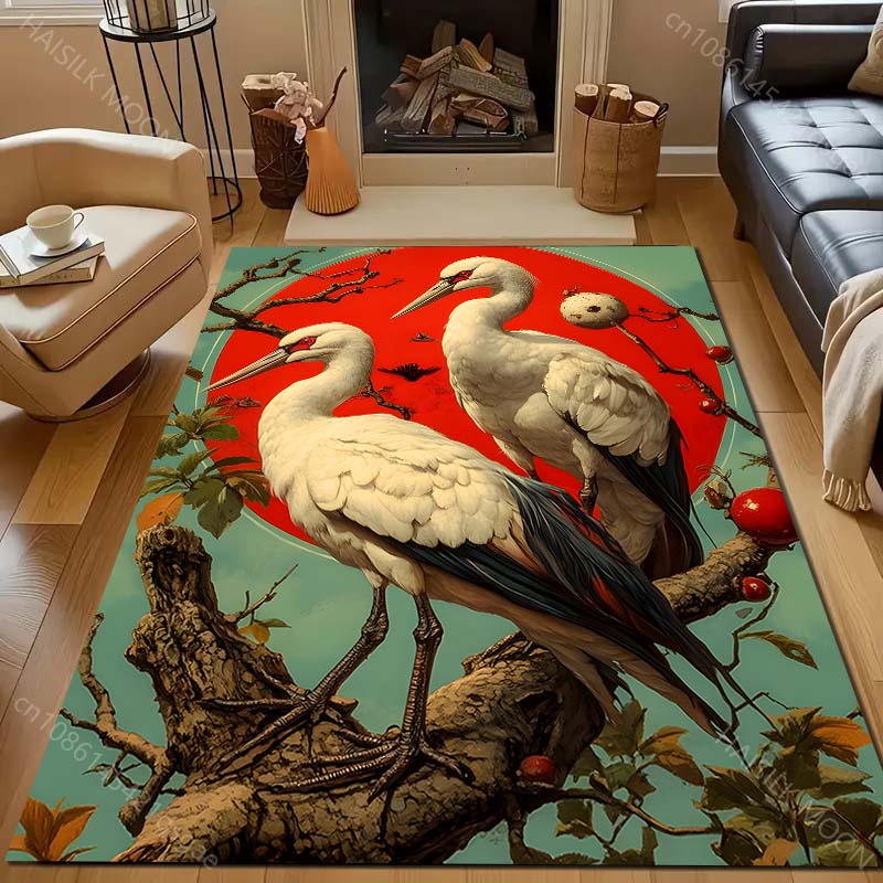 Japan Golden Heron Classical Painting Carpet for Living Room Bedroom Sofa Doormat Decor Sofa Table Area Rug Non-slip Floor Mat