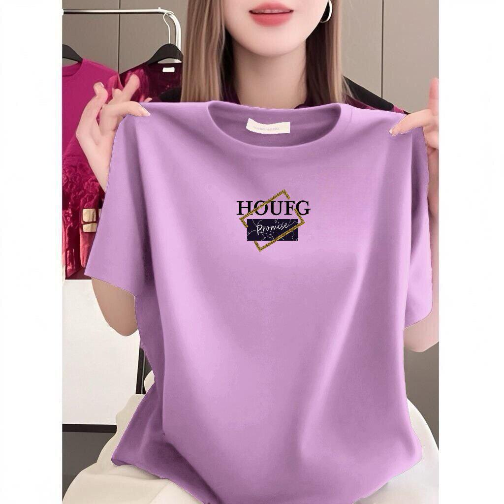 Fashionable Round Neck Short Sleeve Women s Loose Printed Top - Age-Reducing Style 3XL светло-фиолетовый