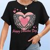 Women's Funny Valentine's Day Skeleton Heart Print Cotton T-Shirt - Crew Neck, Short Sleeve, Casual Fit Tee For Adult, Men, Wome