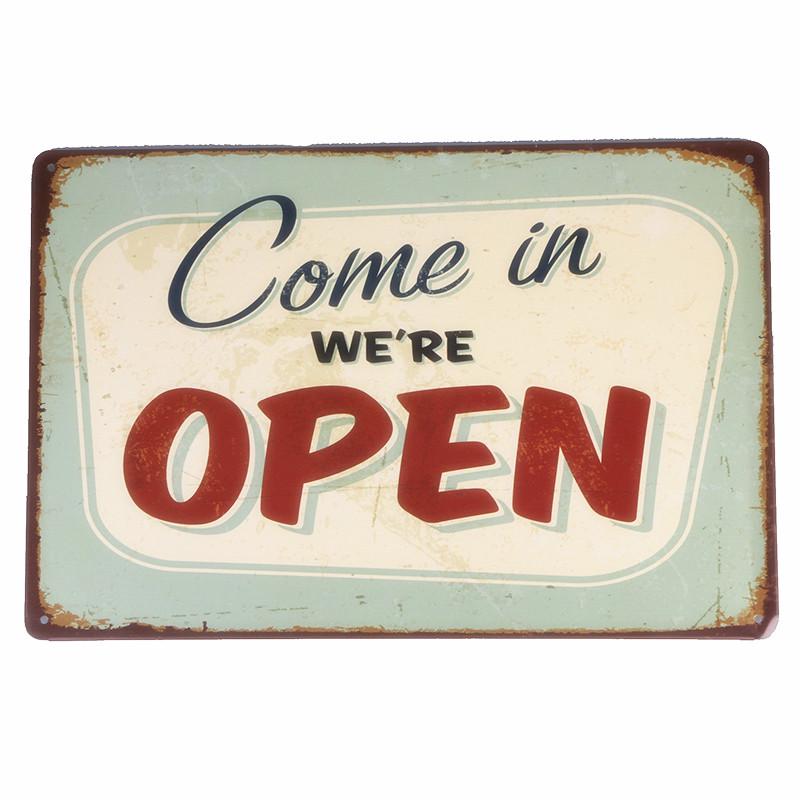 "COME IN WE'RE OPEN " And " SORRY WE'RE CLOSED " Vintage Metal Sign Tin Poster Pub Bar Cafe Shop Entry and Exit Plaque A409