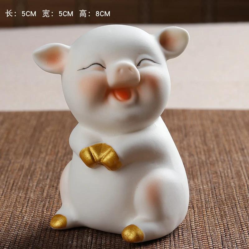 

1pc Creative Ceramic Zodiac Pig Ornament Animal Tea Pet Flower Pet Tea Ceremony Tea Table Accessories decorative figurines