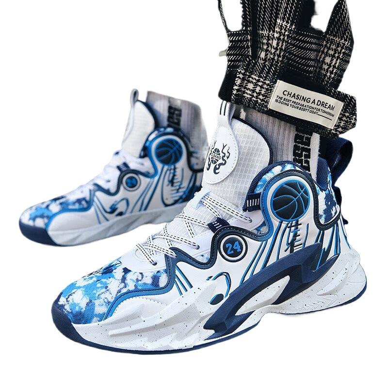 Practical high-top basketball shoes for men and women, lightweight mesh breathable student training sneakers, running shoes, non-slip and wear-resist