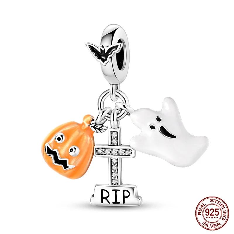 Copper Halloween Series Charms Luminous Pumpkin Demon Skull Beads For Fit 3Mm Original Bracelet Diy Jewelry