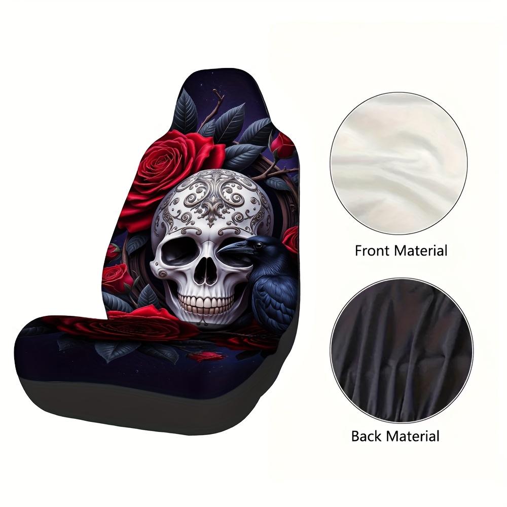 2pcs Gothic Skull & Raven Car Seat Covers Compatible For Fit, Gothic Vehicle Interior With Washable Design, Driver & Passenger S