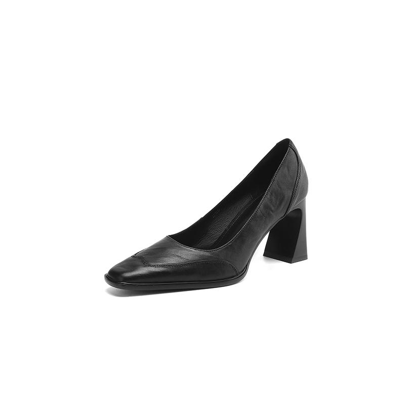 

Мода 2025 Новая мода Женские туфли-лодочки из высококачественной коровьей кожи Удобные толстые каблуки Слипоны Однотонные Нарядные туфли для вечеринки Женские туфли 34 чёрный