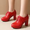 Damskor Höga Klackar Loafers Platform Mode Snörning Svart Vit Röd Klackade Fest Bröllop Kontorsskor Dam Stor Storlek 45