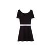 Trendiges Colorblock Jacquard Gewebtes Band Großer Rundhalsausschnitt Dehnbar Sport Fitness Kurzarm Kleid Damenkleider Schwarz DW0DW17924-BDS
