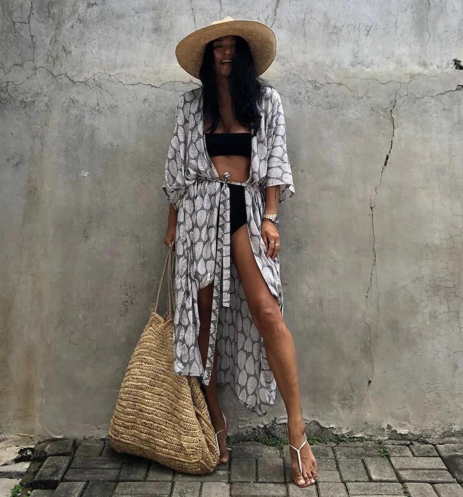 Black & White Tie-Dye Cardigan Beach Dress & Swimsuit Cover-Up