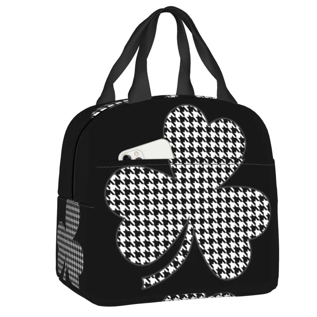 Hounds Tooth Style Houndstooth Insulated Lunch Bags for Work School Dogstooth Waterproof Thermal Cooler Lunch Box Women Kids