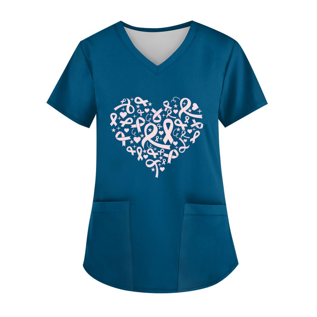 Women's V-Neck Short-Sleeve Pocketed Top With Side Slit