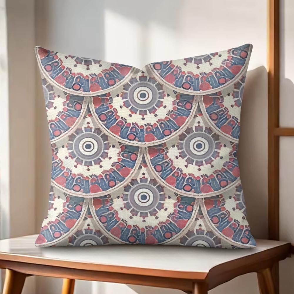 Fish Scale Pattern Cushion Cover Natural Linen Organic Fabric DoubleSided Printing Couch Pillow Covers Home Decor