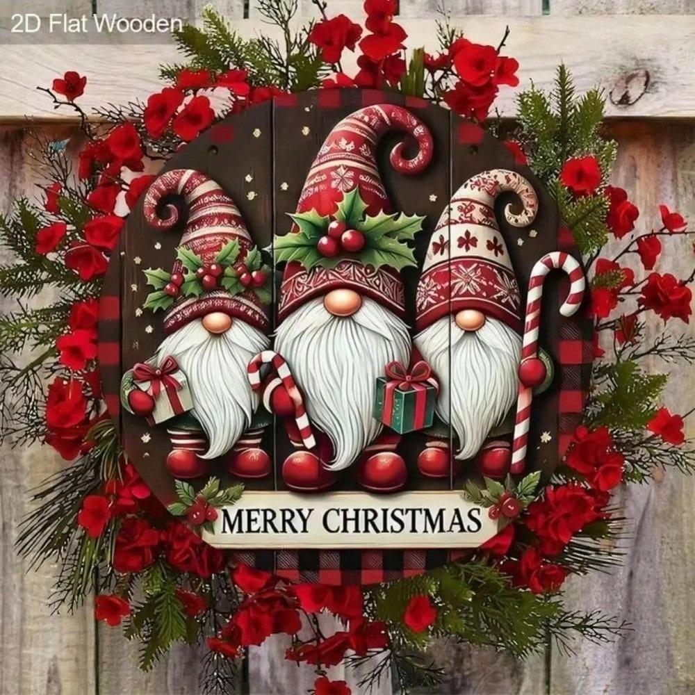 Festive Xmas Gnome Door Hanger Sign, Holiday Porch & Balcony Tin Art, Durable Metal Ornament for Indoor Outdoor Home Decor