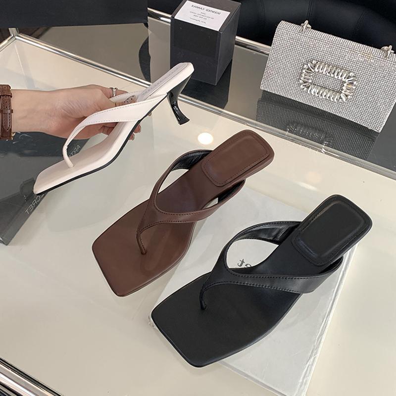 Liyke Fashion Clip Open Toe Mules Women Beach Slippers Sandals High Quality Cozy Leather Low Heels Flip Flops Slides Shoes