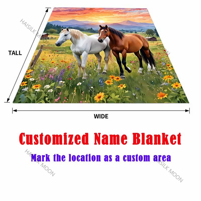 Multi-Sizes Two Horses At Sunset Print Blanket Warm Soft for Sofa Bed Home Travel Camping Blanket All Seasons Holiday Gifts