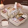 Portable Travel Makeup Bag for Women, Large Capacity Cosmetic Organizer with Brush Holder and Handle