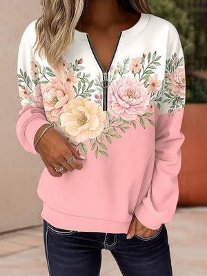Women's Pullover Sweatshirt Zip Up Sweatshirts Floral Graphic Fashion Casual Long Sleeve