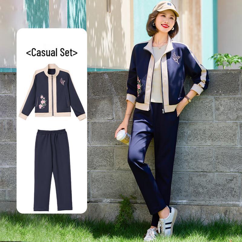 Baolianduo Women's Casual Spring/Autumn Lapel Top & Pant Set