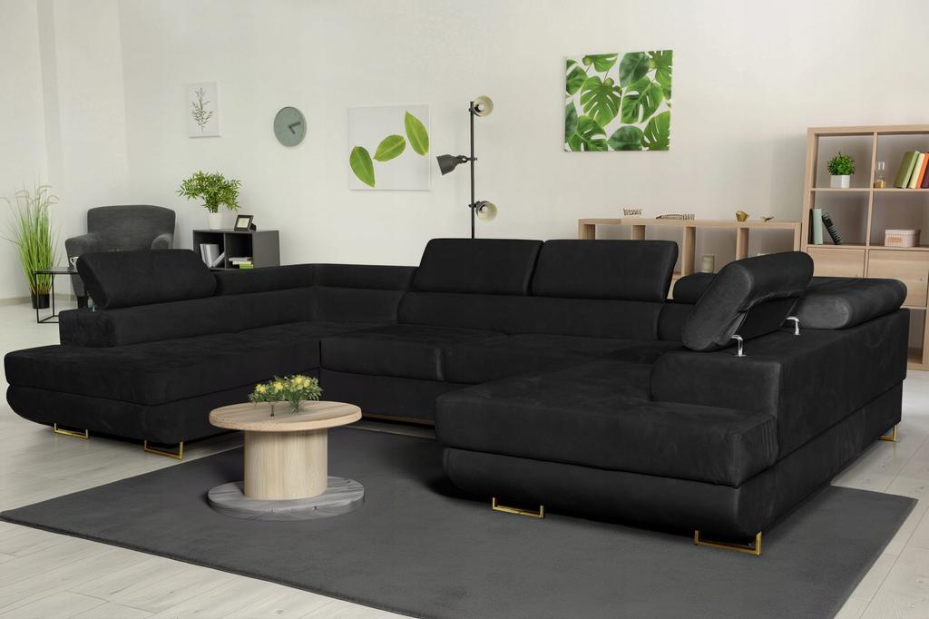 U-shaped Corner Sofa Bed, Extendable F. Bosso Family Sleeping Furniture Burgundy Velvet