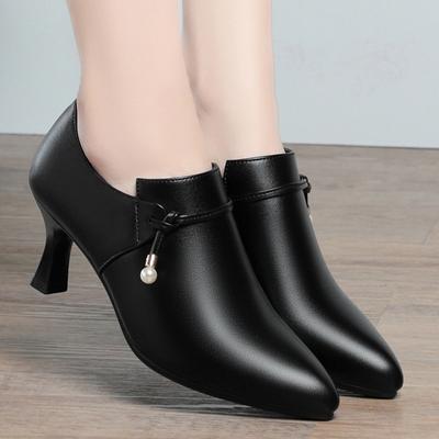 Fashion Comfortable Deep Mouth Soft Leather Shoes Women Spring 2024 Block Med Heels Shoes Black For Office Dance Mom Daily Elegant